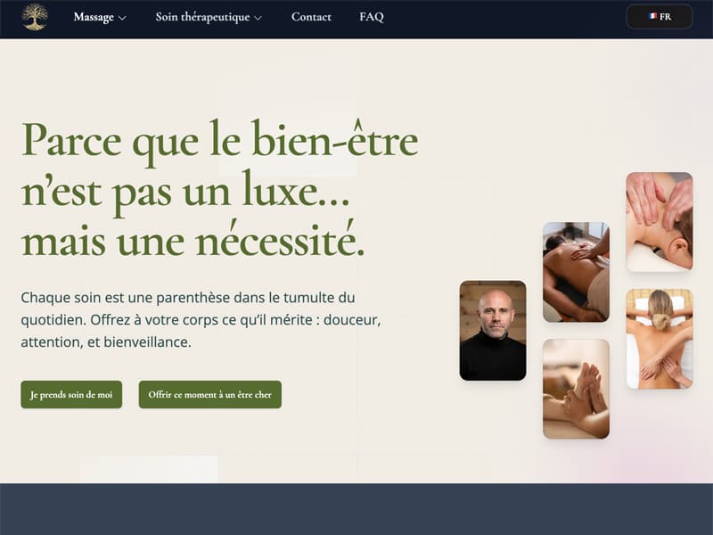 Hero d'un site de massages
