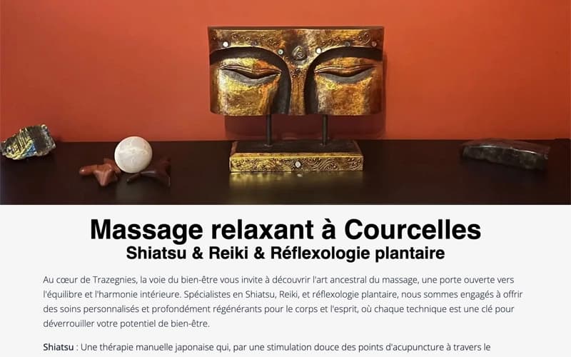 Interface d’un site pour centre de bien-être avec ambiance relaxante.