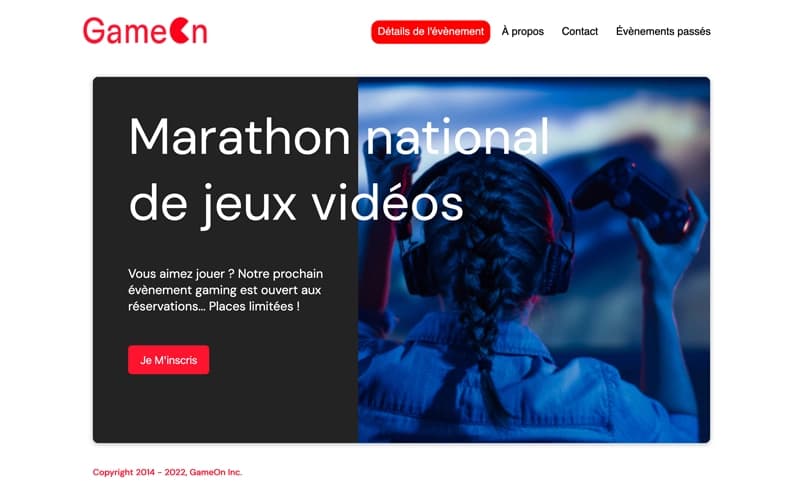 Interface de dashboard GameOn pour la gestion d’événements sportifs.