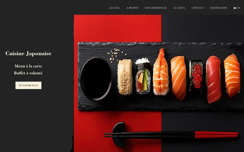 Interface d’un site de restaurant japonais mettant en avant les plats.