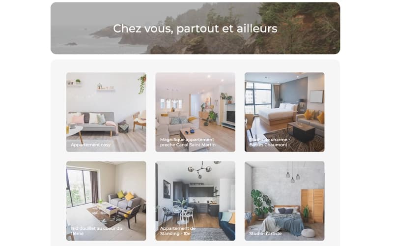 Page d’accueil d’un portail immobilier moderne avec listing de biens.