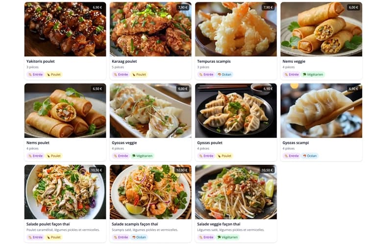 Maquette du site de commande en ligne Minao Asian Food.