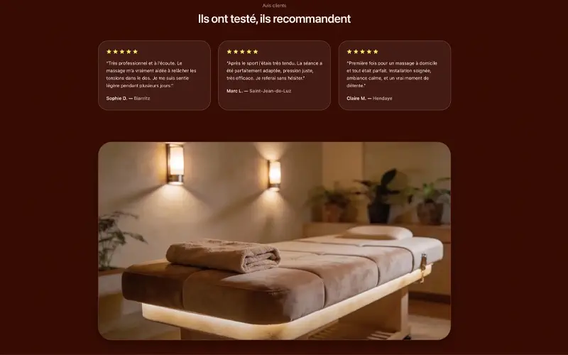 Interface du site Spa Saint-Jean-de-Luz avec ambiance luxueuse et soins bien-être.